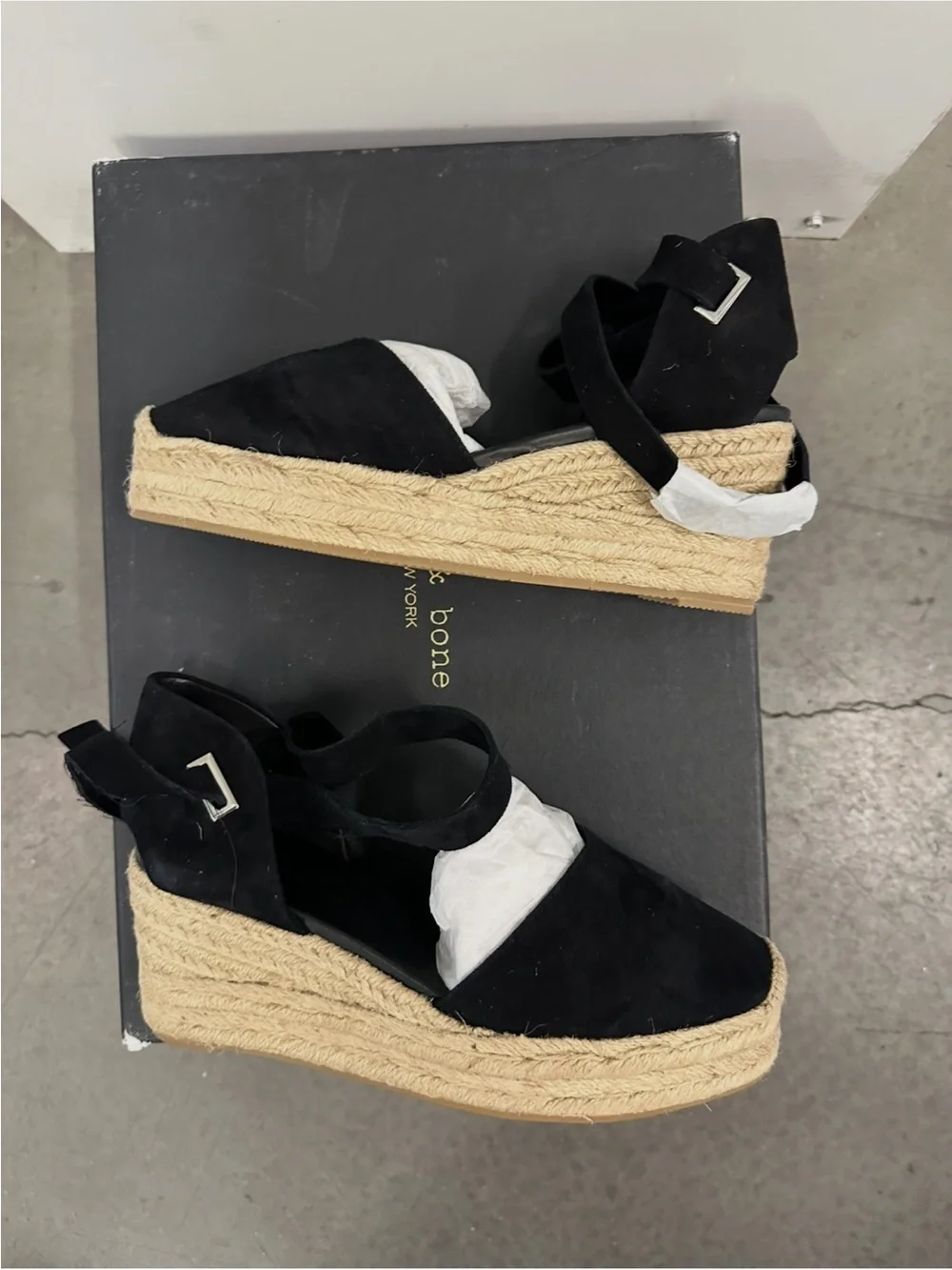 rag & bone Black Kea Espadrille Wedge Sandals with Ankle Wrap